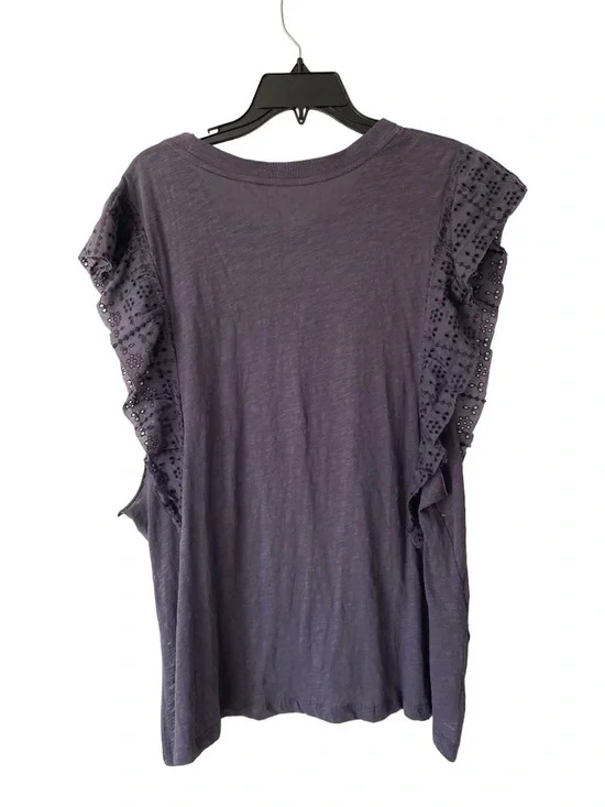 Pilcro Dark Gray Graphic Tiger Tee with Eyelet Ruffle Sleeves size large - Picture 2 of 6